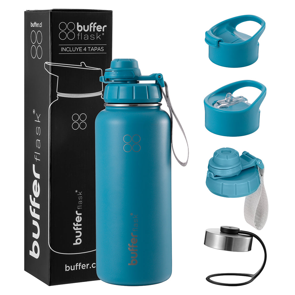 Botella Térmica Buffer Acero Inoxidable 950ml + 4 Tapas Petróleo