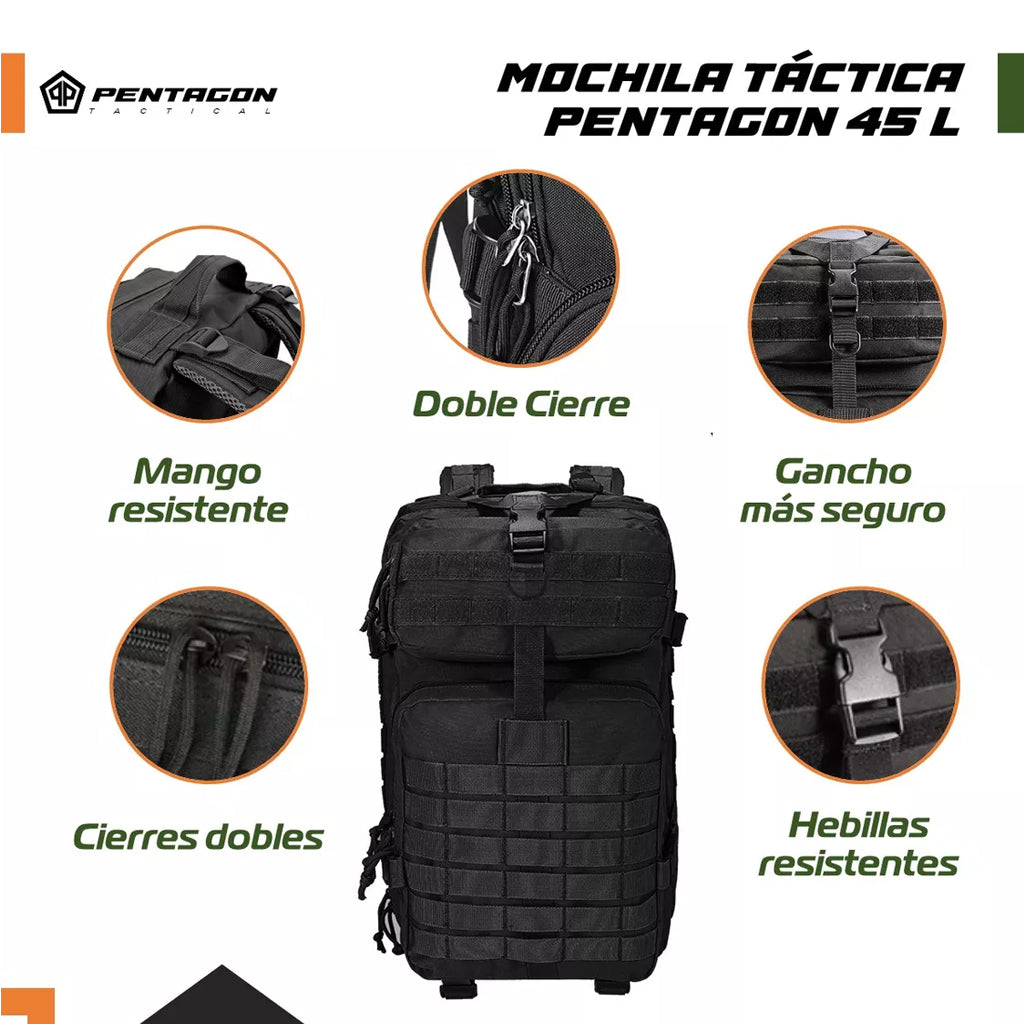 Mochila Táctica Outdoor Pentagon Impermeable Negro