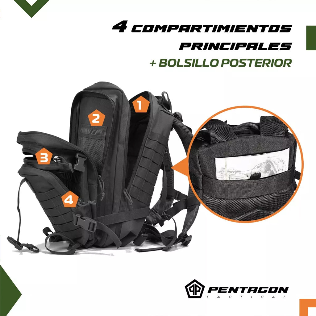 Mochila Táctica Outdoor Pentagon Impermeable Negro