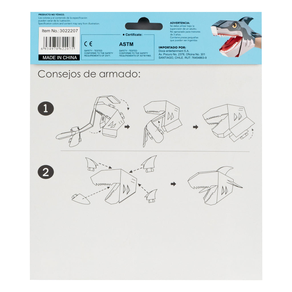 Títere de Mano 3D Tiburón Para Armar