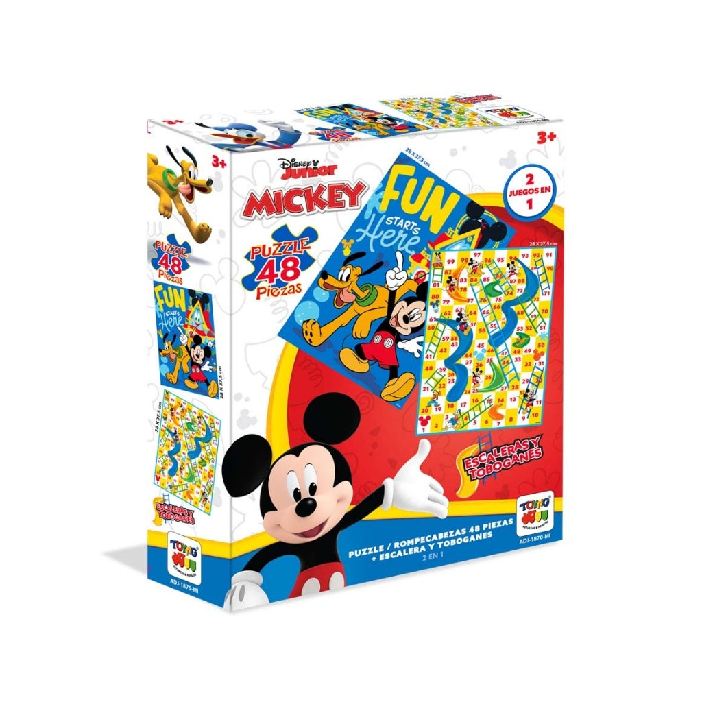 2 En 1 Puzzle 48 + Escalera Y Toboganes Mickey
