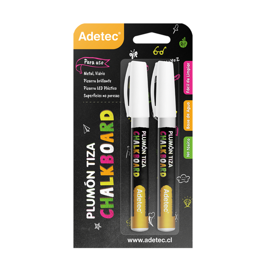Plumon Tiza Adetec - Color Blanco 2 Unidades