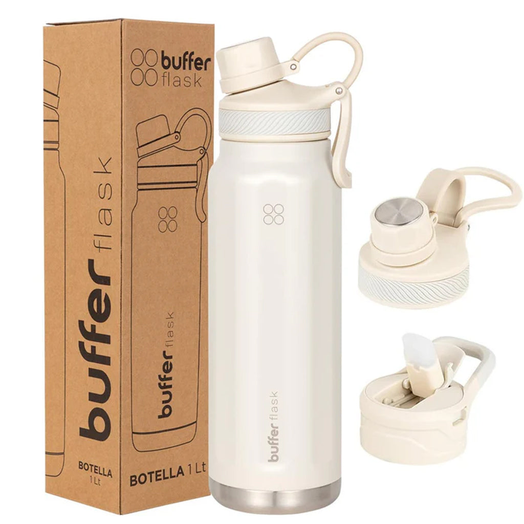 Botella Agua Térmica Buffer Paine 1Lt + 2 Tapas Ivory