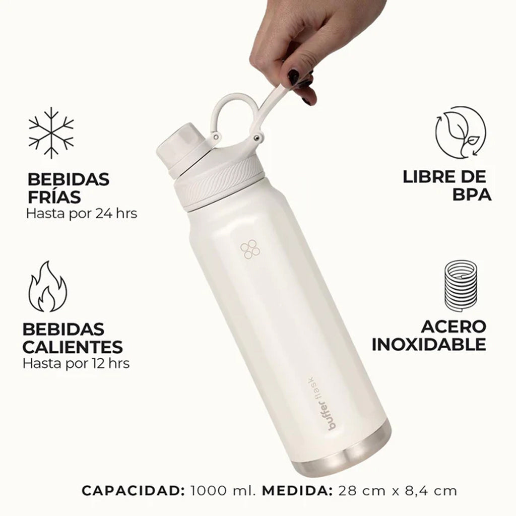 Botella Agua Térmica Buffer Paine 1Lt + 2 Tapas Ivory