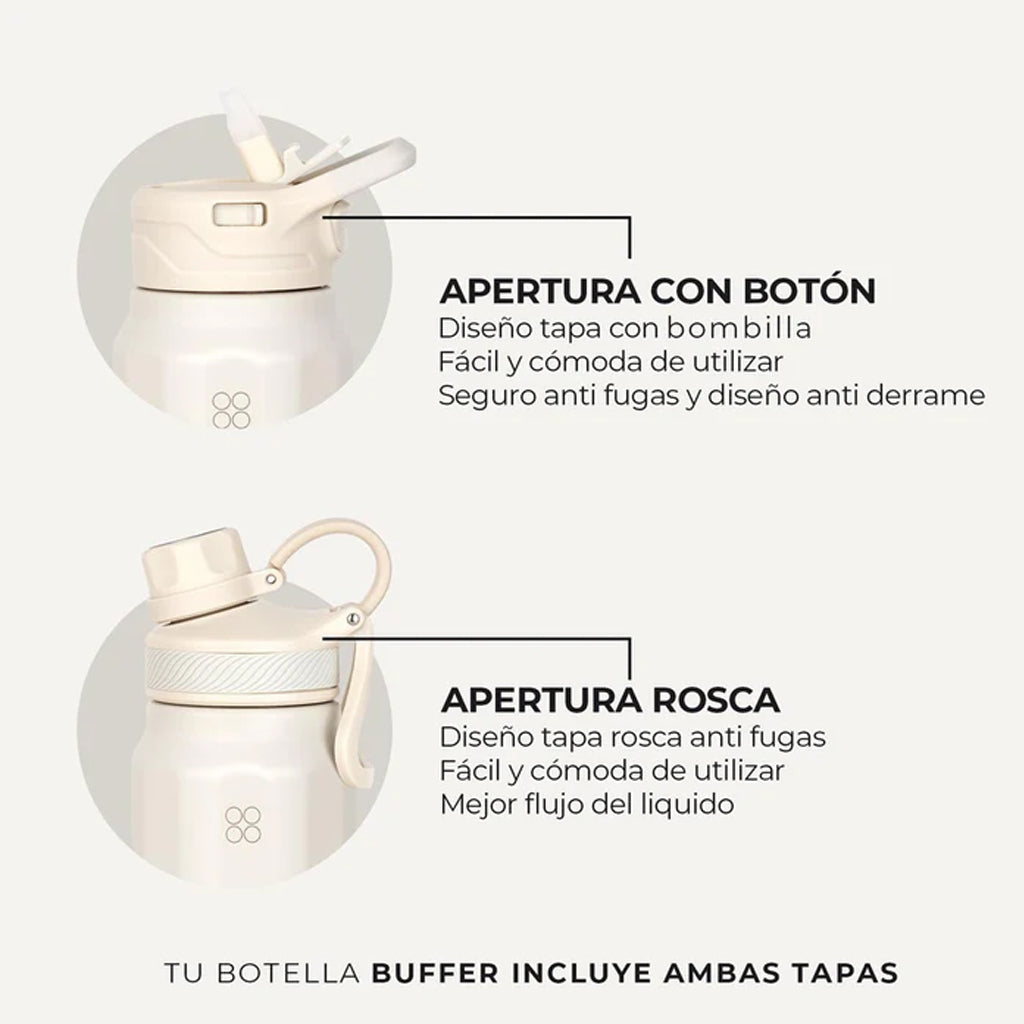 Botella Agua Térmica Buffer Paine 1Lt + 2 Tapas Ivory