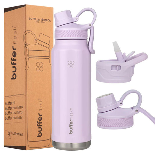 Botella Agua Térmica Buffer Paine 1Lt  + 2 Tapas Lilac
