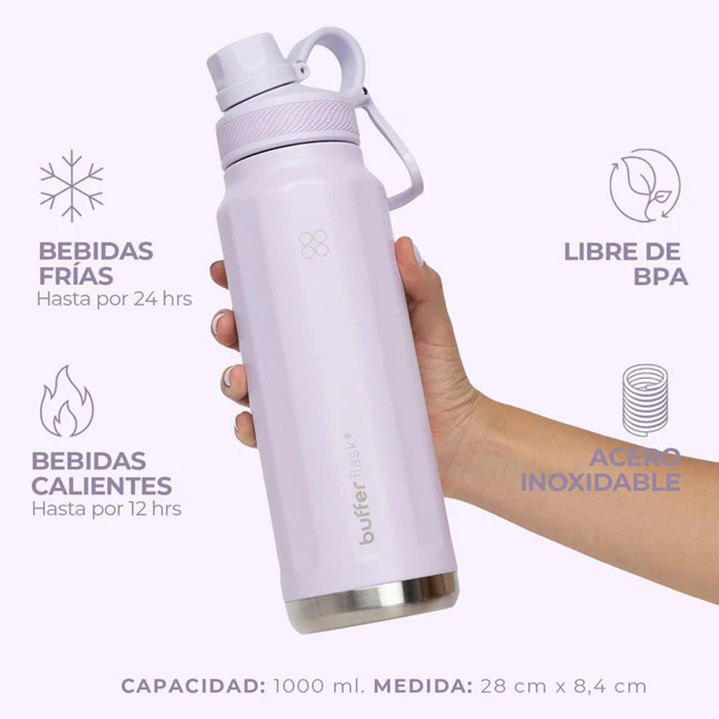 Botella Agua Térmica Buffer Paine 1Lt + 2 Tapas Lilac