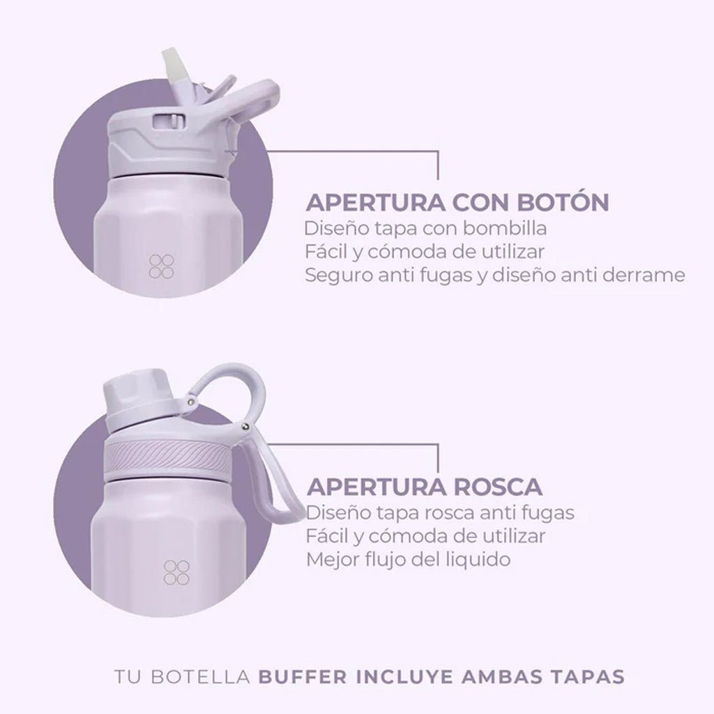 Botella Agua Térmica Buffer Paine 1Lt + 2 Tapas Lilac