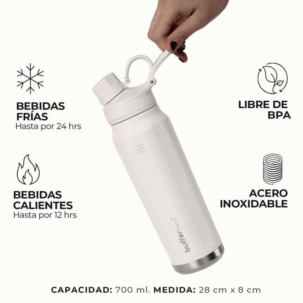 Botella Agua Térmica Buffer Paine 700ml + 2 Tapas Ivory