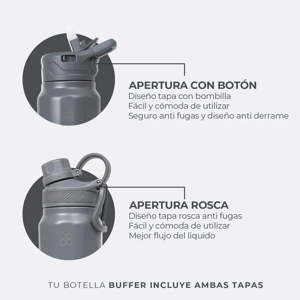 Botella Agua Térmica Buffer Paine 700ml + 2 Tapas Cool Grey
