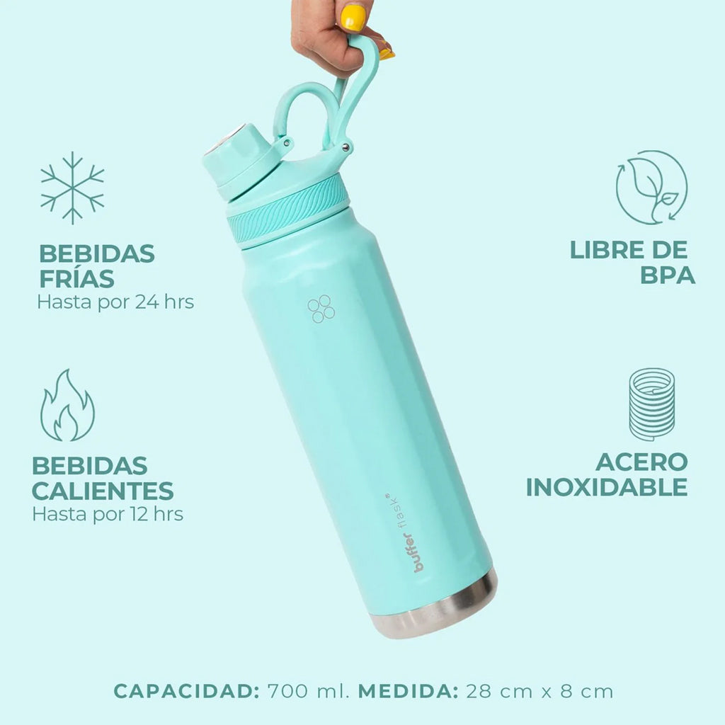 Botella Agua Térmica Buffer Paine 700ml + 2 Tapas Turquesa