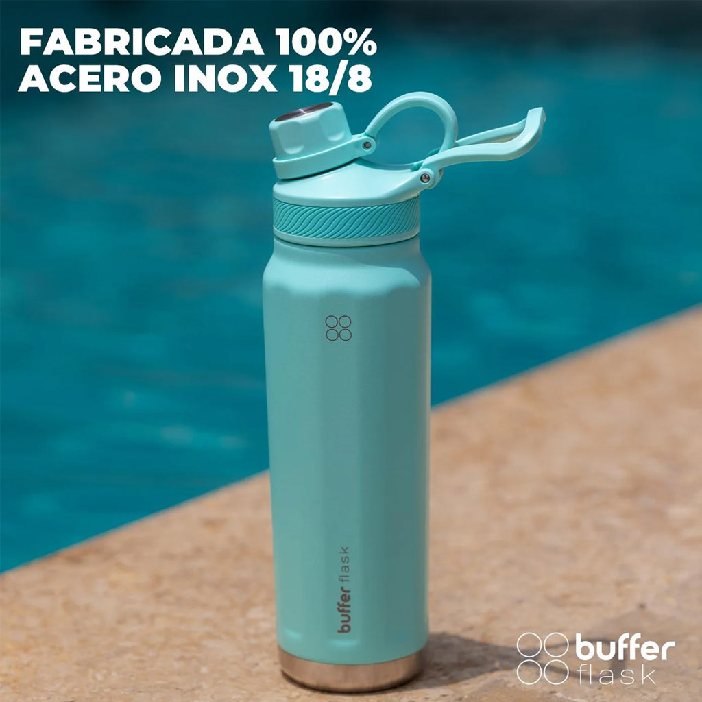 Botella Agua Térmica Buffer Paine 700ml + 2 Tapas Turquesa