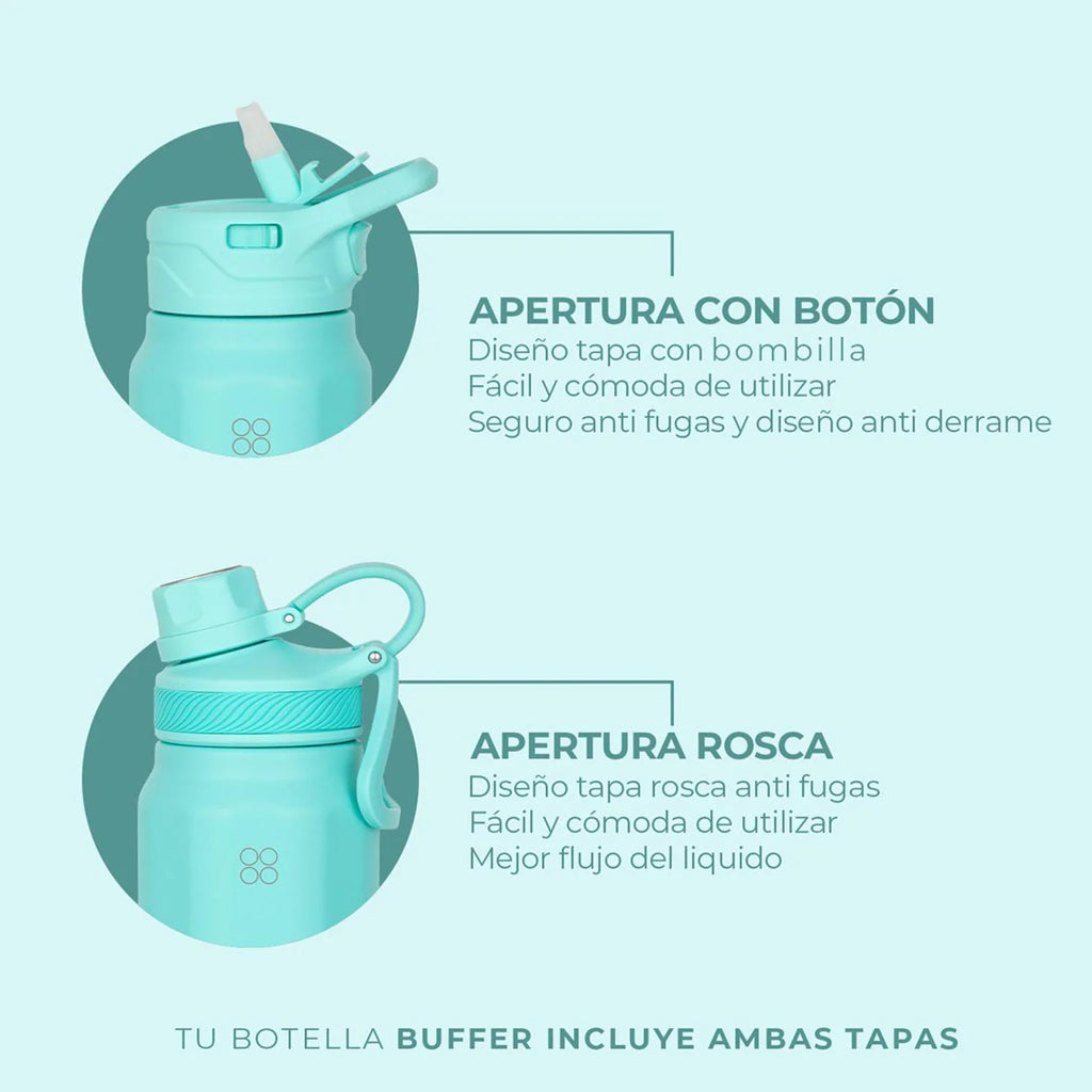 Botella Agua Térmica Buffer Paine 700ml + 2 Tapas Turquesa
