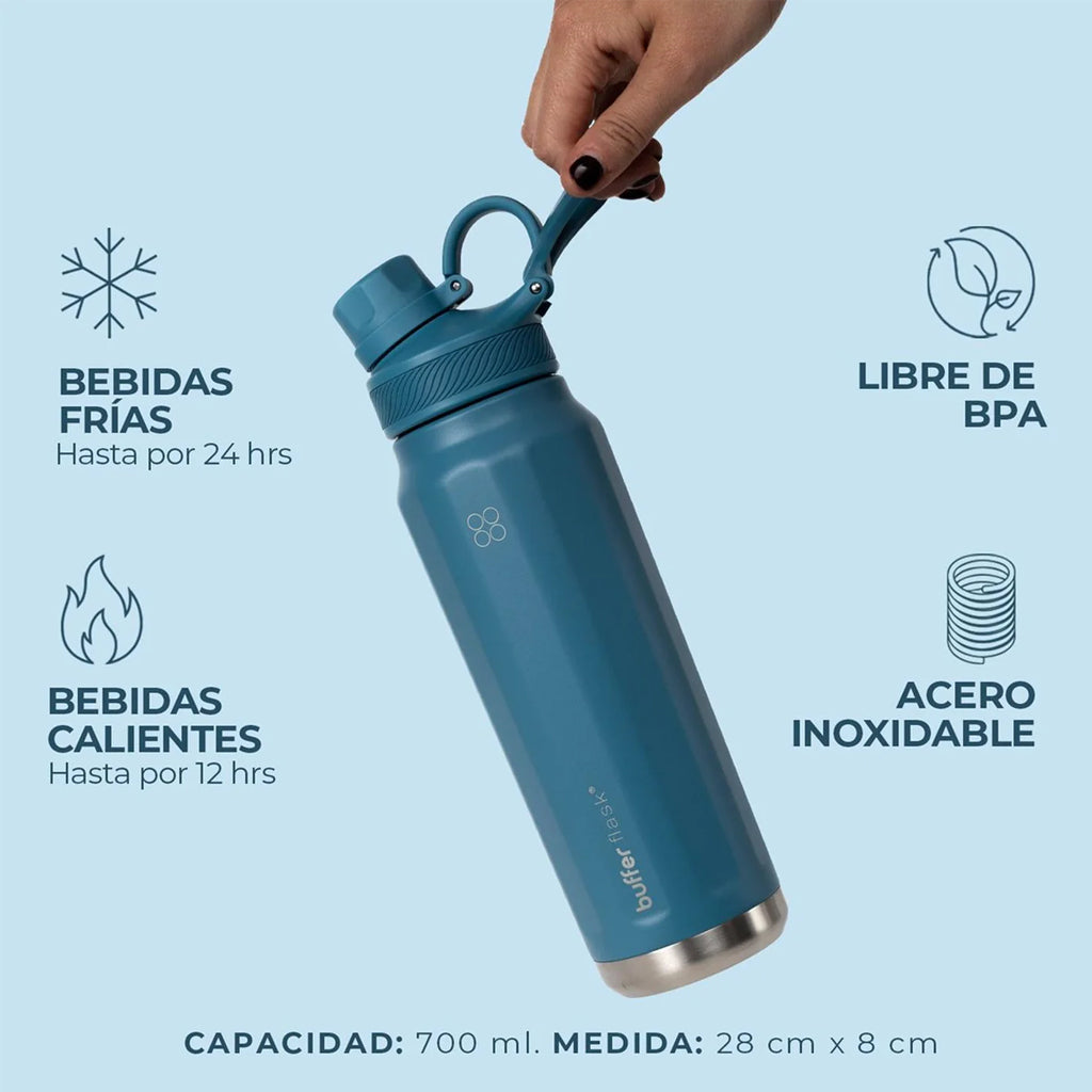 Botella Agua Térmica Buffer Paine 700ml + 2 Tapas Blue Verdi