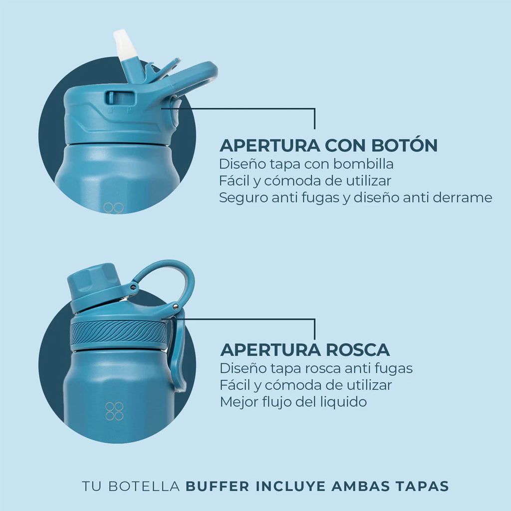 Botella Agua Térmica Buffer Paine 700ml + 2 Tapas Blue Verdi