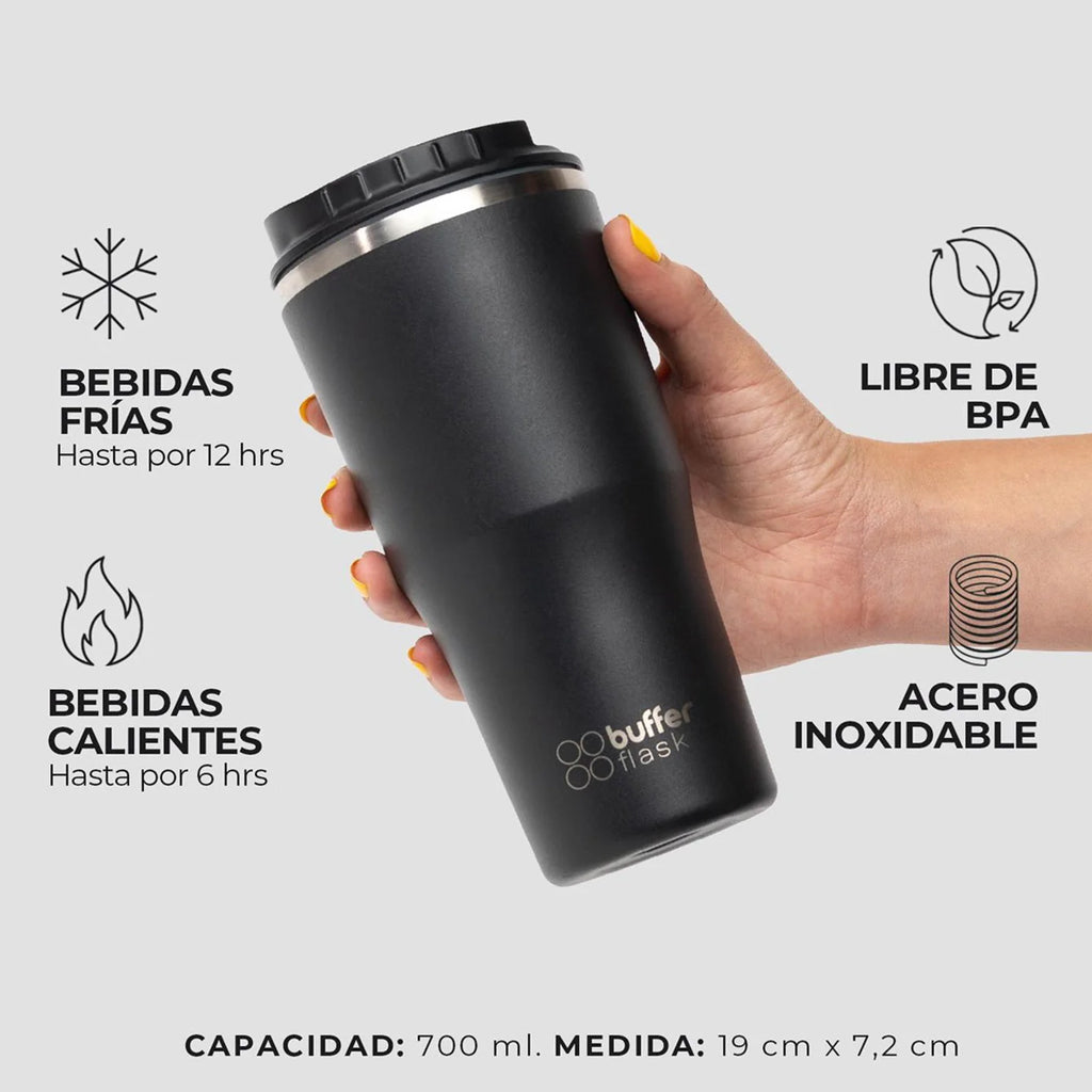Mug Vaso Térmico Buffer Roques 750 ml +Tapas Negro