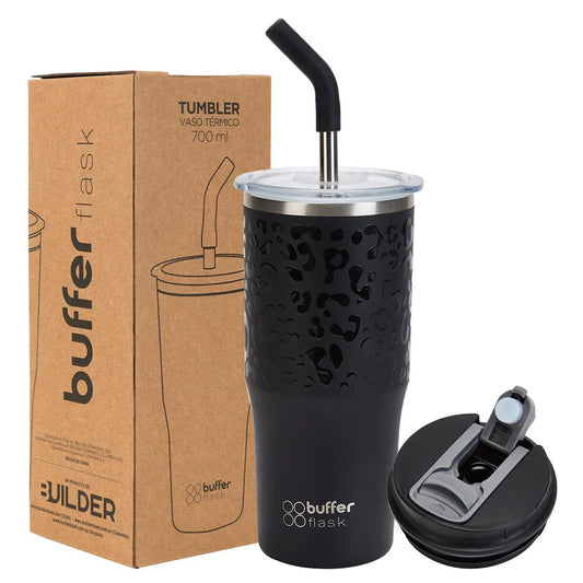 Mug Vaso Térmico Buffer Roques 750 ml +Tapas Negro Leopardo