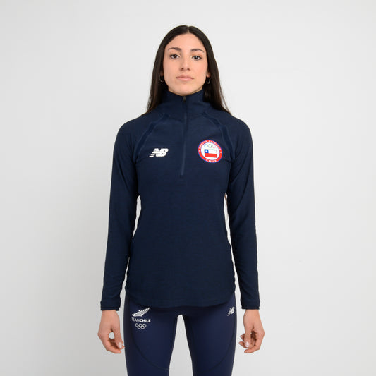 Polerón Team Chile Mujer New Balance Quarter Zip Azul