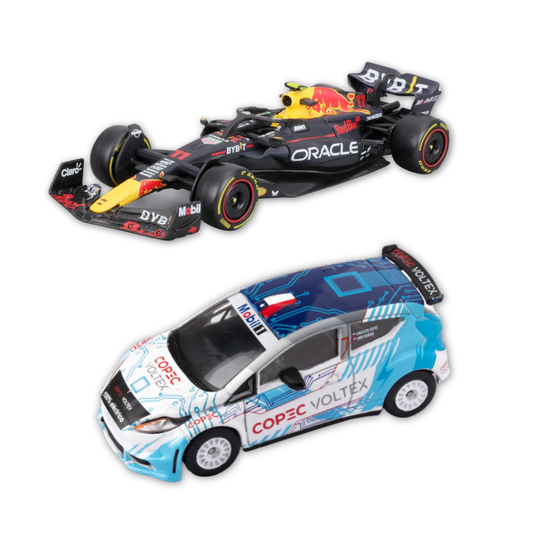 Combo Autos a Escala: Rally 1/55 Eléctrico y 1:43 Oracle Red Bull Max Verstappen RB20