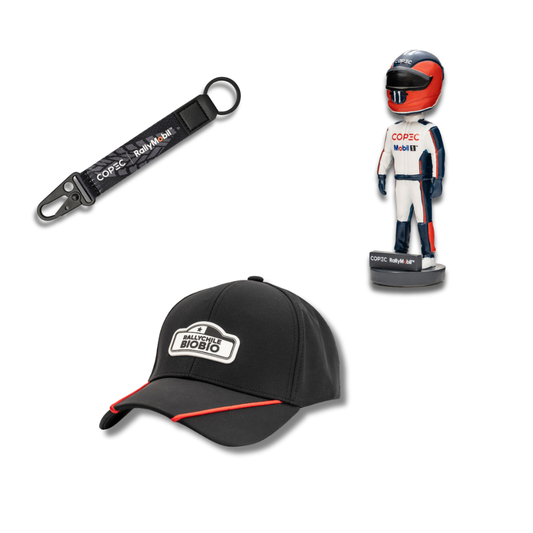 Combo: Jockey Rally Chile Bio Bio + Piloto A Escala Copec Rallymobil 2025 + Llavero Mosquetón Copec Rally 2025