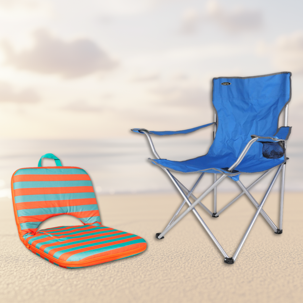 Combo: Silla Plegable Apoyabrazos Azul Outback + Silla Reclinable Rayas