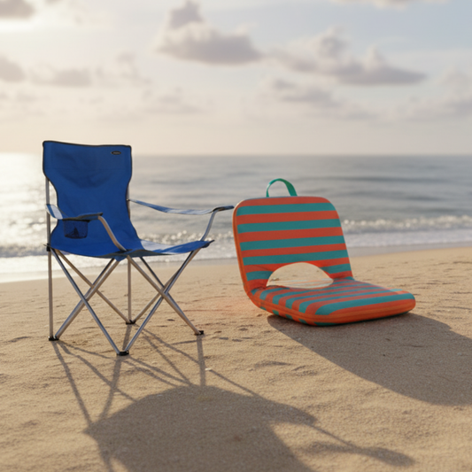 Combo: Silla Plegable Apoyabrazos Azul Outback + Silla Reclinable Rayas