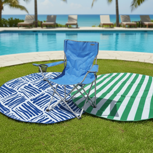Combo: Silla Plegable Apoyabrazos Azul Outback + Toalla de Playa Redonda 150 cm. Colores surtidos.