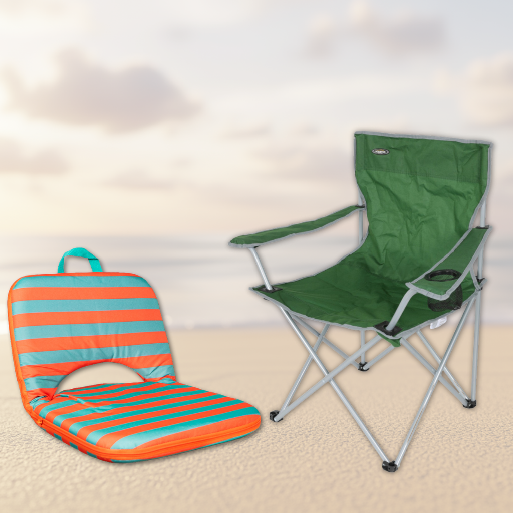Combo: Silla Plegable Apoyabrazos Verde Outback + Silla Reclinable Rayas