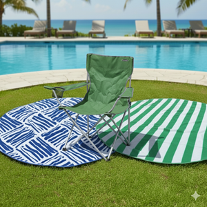Combo: Silla Plegable Apoyabrazos Verde Outback + Toalla de Playa Redonda 150 cm. Colores surtidos.