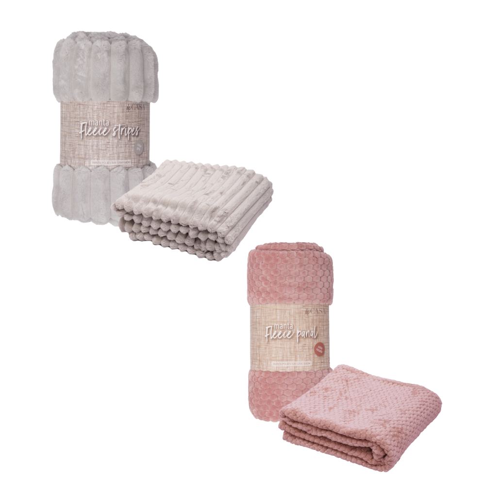 Combo Mantas Fleece: Rosado y Gris