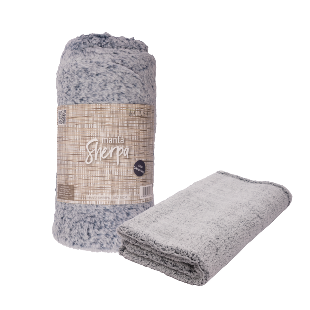 Manta Sherpa 125x150cm Gris Jaspeado