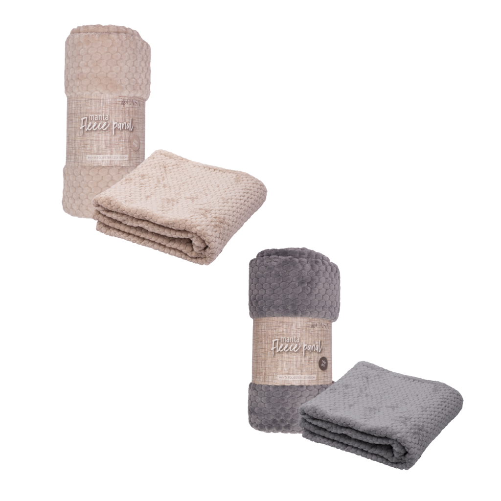 Combo Mantas Fleece: Beige + Gris Oscuro