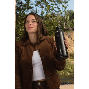 Botella Agua Térmica Buffer Morea 700ml +4 Tapas Negro Leopardo