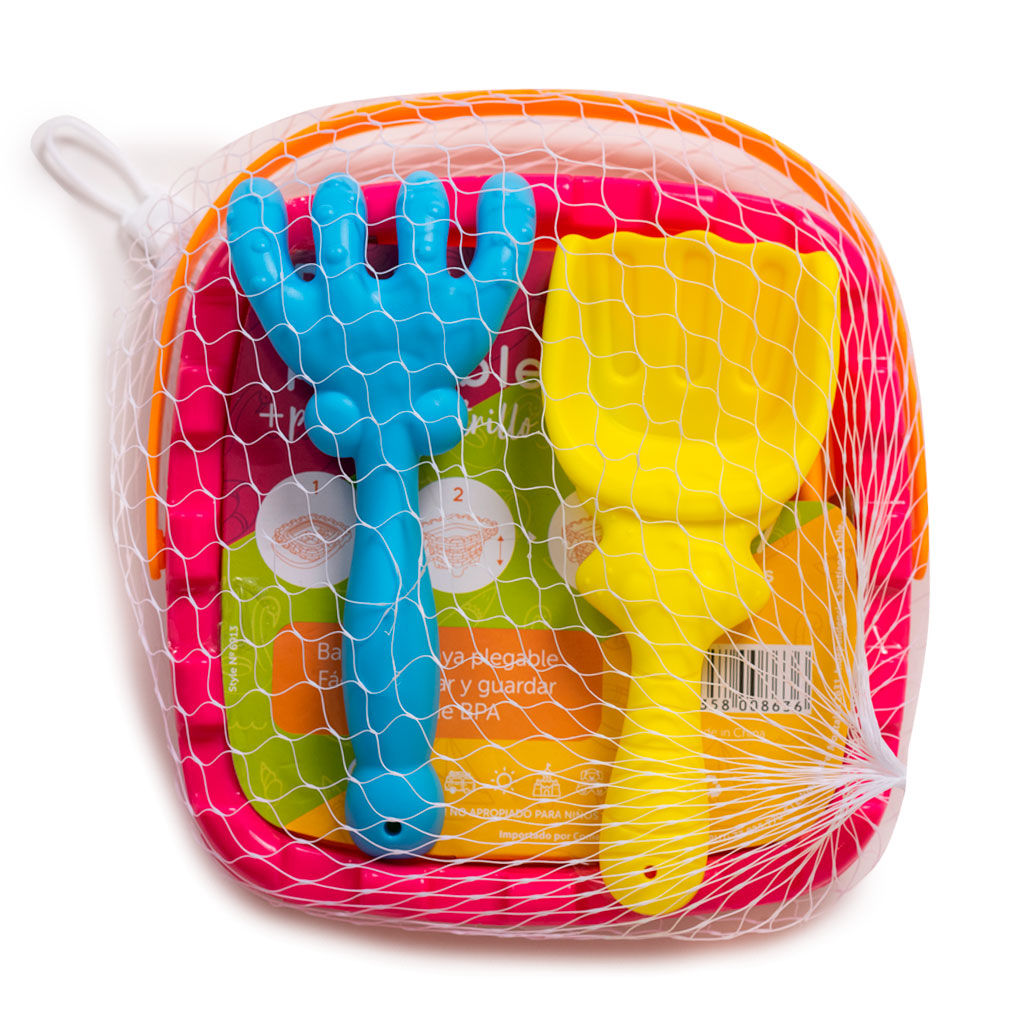 Kit Balde Plegable Naranjo/Fucsia