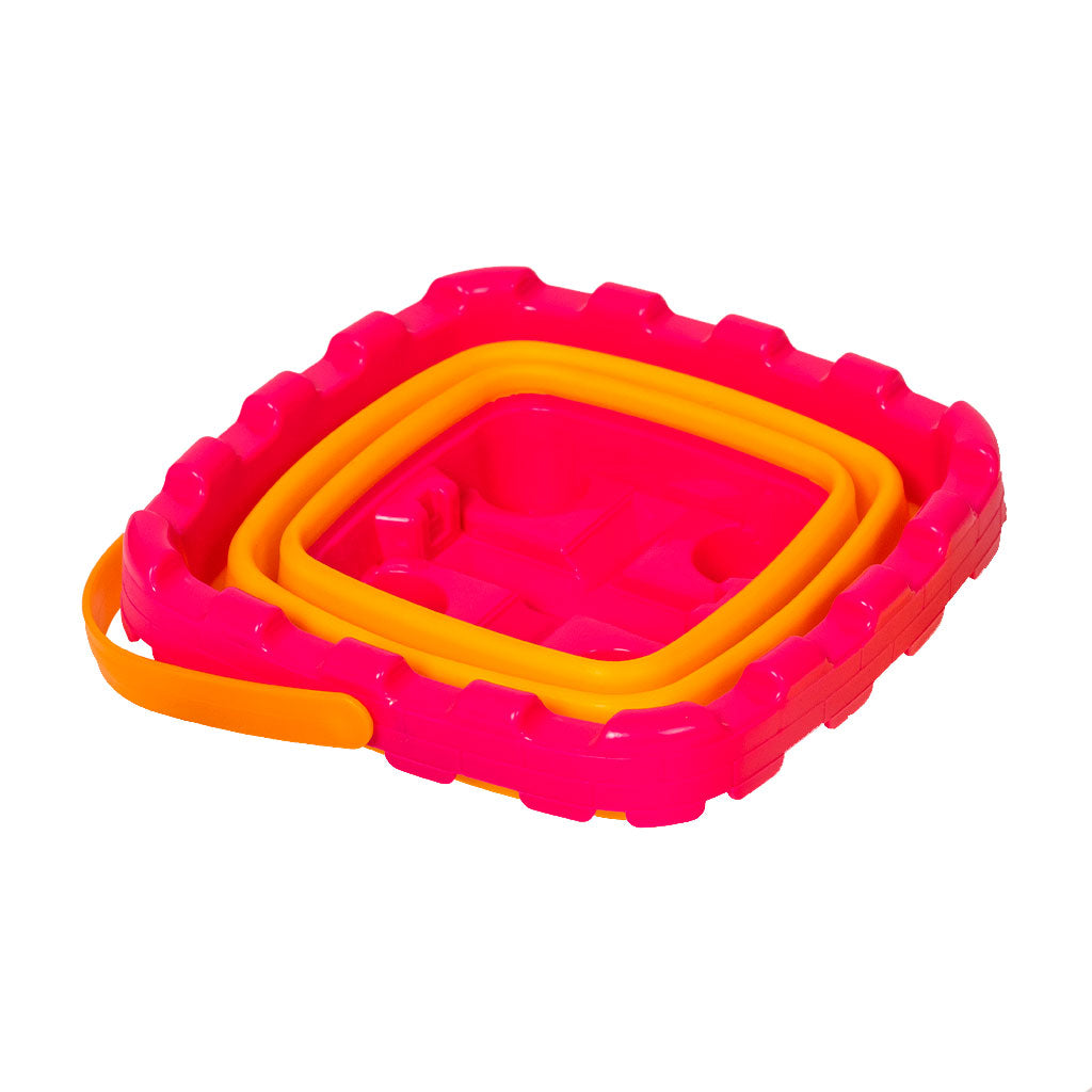 Kit Balde Plegable Naranjo/Fucsia