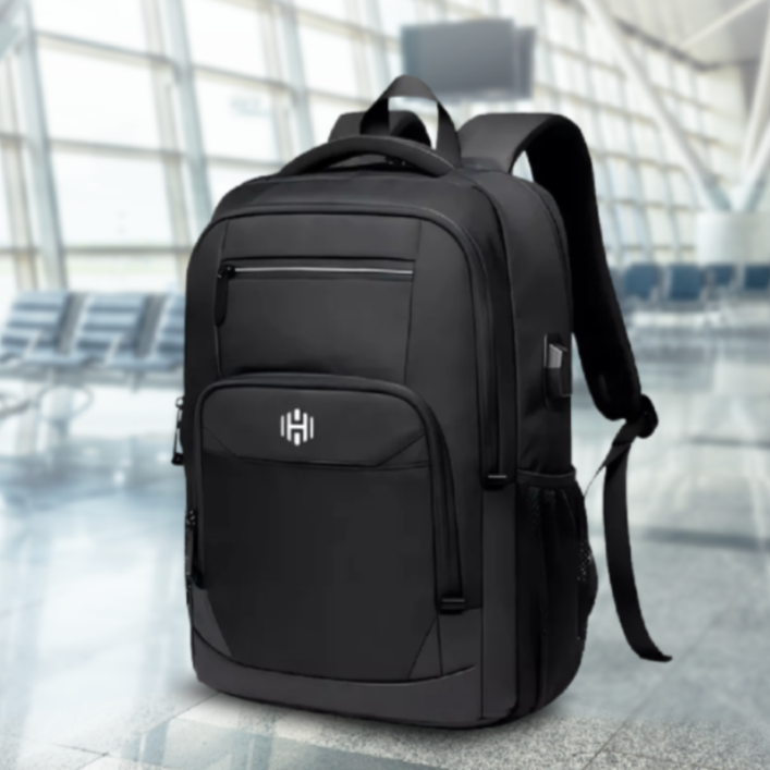 Mochila Viaje (Cabina Avión) 22L. Resistente al Agua. Negro