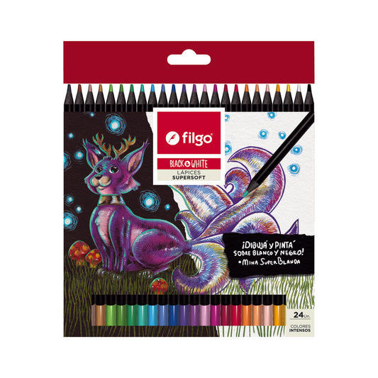 Lápices Colores De Madera Black & White 24 Unidades