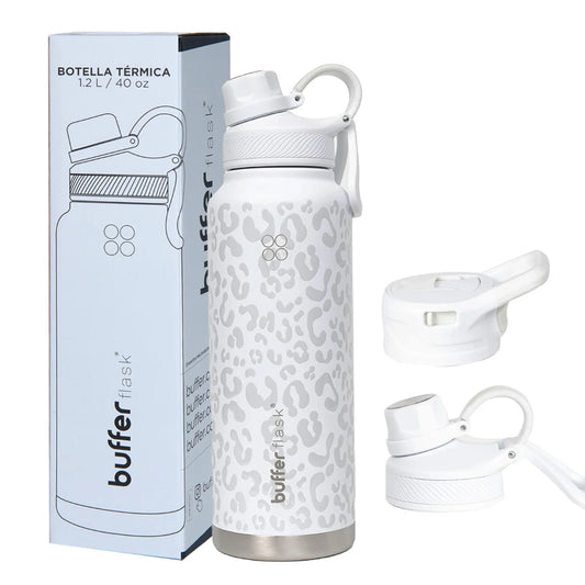 Botella Agua Térmica Buffer Paine 1,2Lt  + 2 Tapas Ice Leopardo