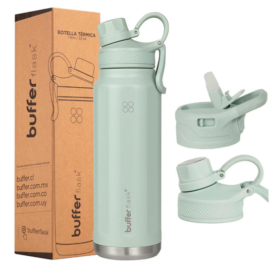 Botella Agua Térmica Buffer Paine 1Lt  + 2 Tapas Sage Green