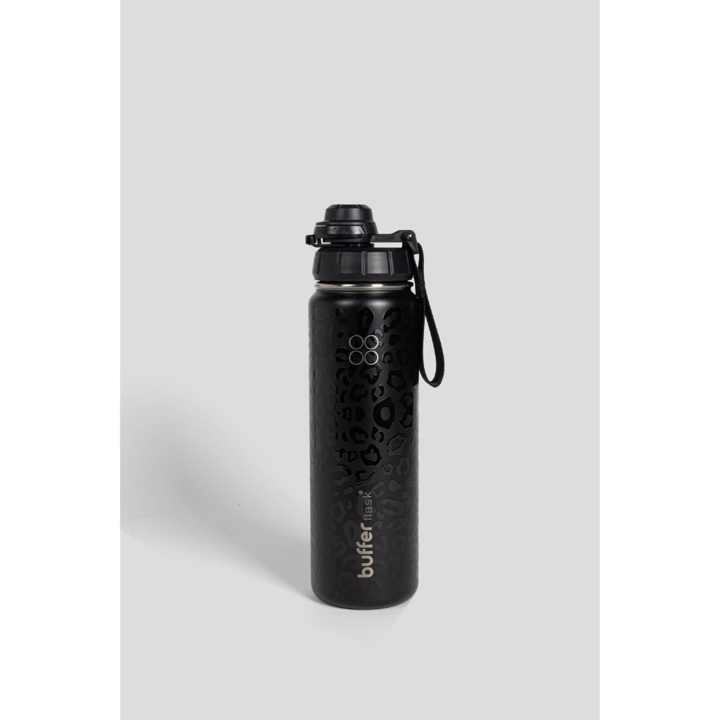 Botella Agua Térmica Buffer Morea 700ml +4 Tapas Negro Leopardo