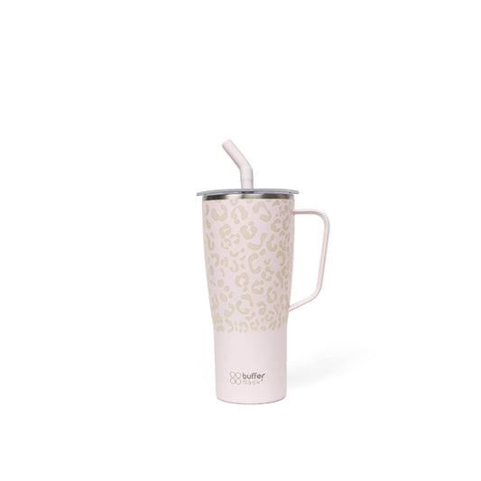 Mug Vaso Térmico Buffer Roques 1Lt + 2 Tapas Pinky Leopardo