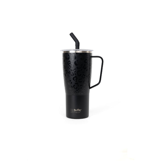 Mug Vaso Térmico Buffer Roques 1Lt + 2 Tapas Negro Leopardo
