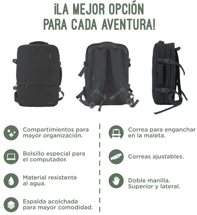 Mochila de Viaje Cabina 44 L. Resistente al Agua.