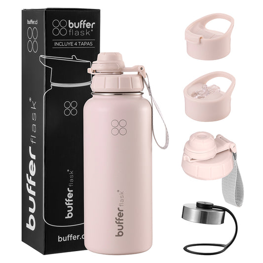 Botella Térmica Buffer Acero Inoxidable 950ml +4 Tapas Rosa Pastel