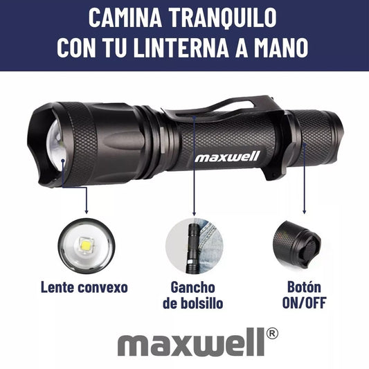 Linterna Led Táctica Maxwell Recargable USB Impermeable