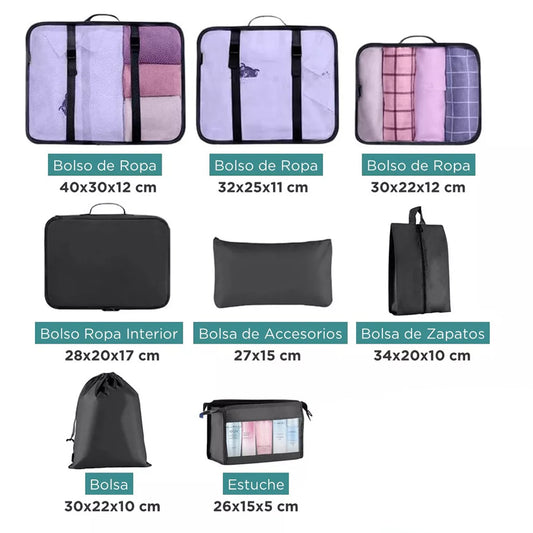 Set 8 Organizadores Maleta Viaje Casatua Negro
