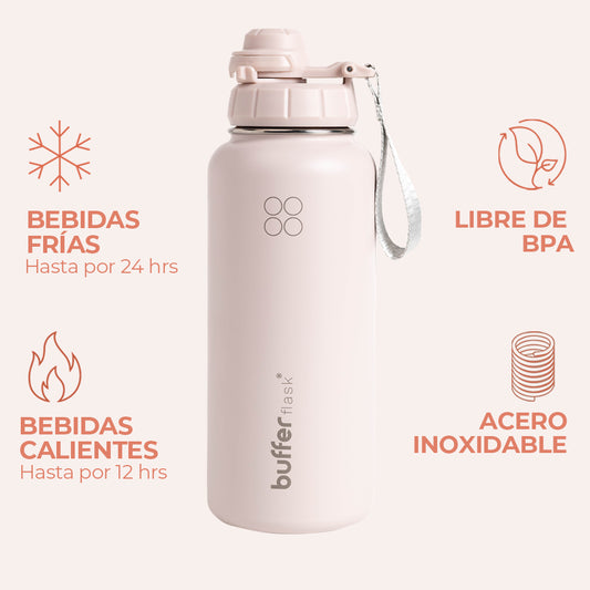 Botella Térmica Buffer Acero Inoxidable 950ml +4 Tapas Rosa Pastel