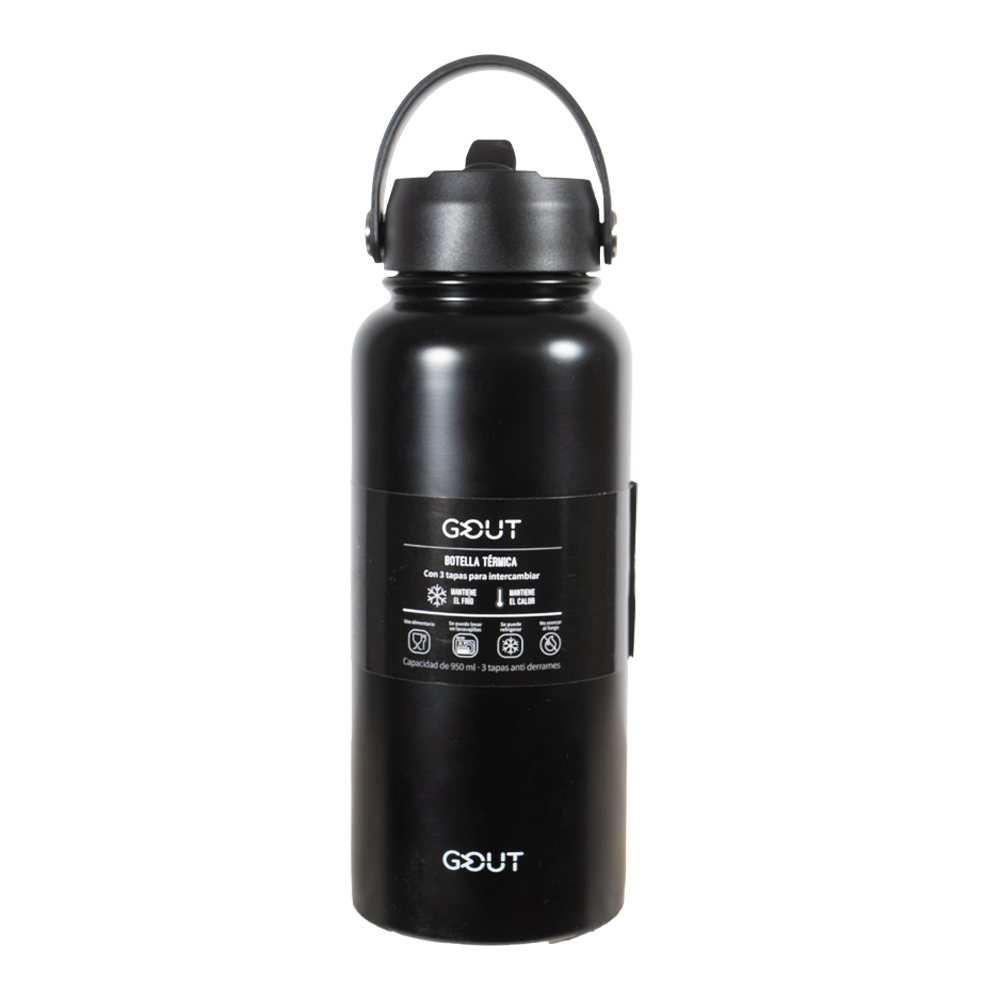 Botella Térmica 950 Ml Gout - 3 Tapas Color Negro