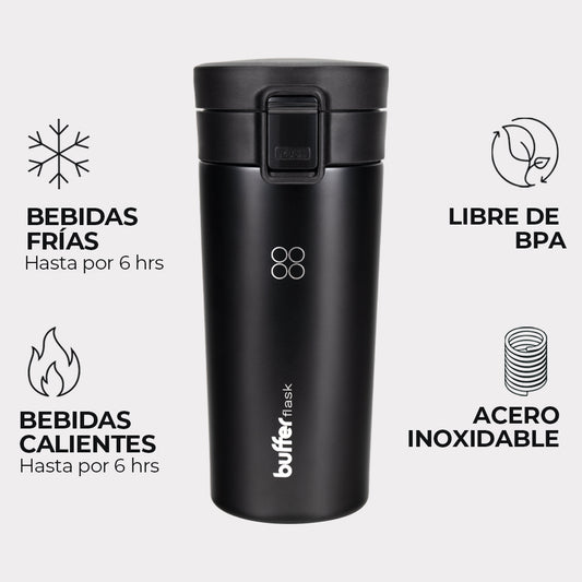 Mug Para Café Buffer Acero Inoxidable 380Ml Negro