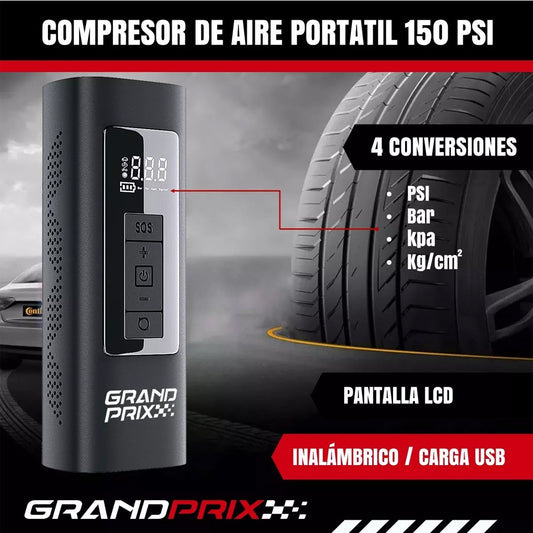 Inflador Portátil de Neumáticos, Colchón camping, Pelotas. Grand Prix.